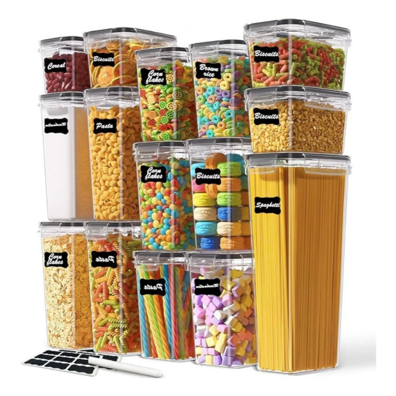 Conjunto completo de potes com etiquetas e caneta